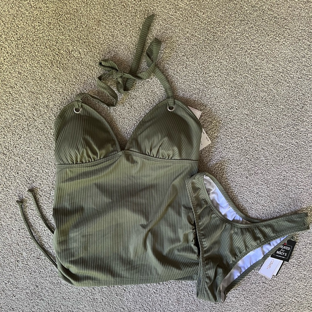 NWT Salt + Cove Tankini and Bottoms Ribbed Olive Green Bathing Suit Size: Small